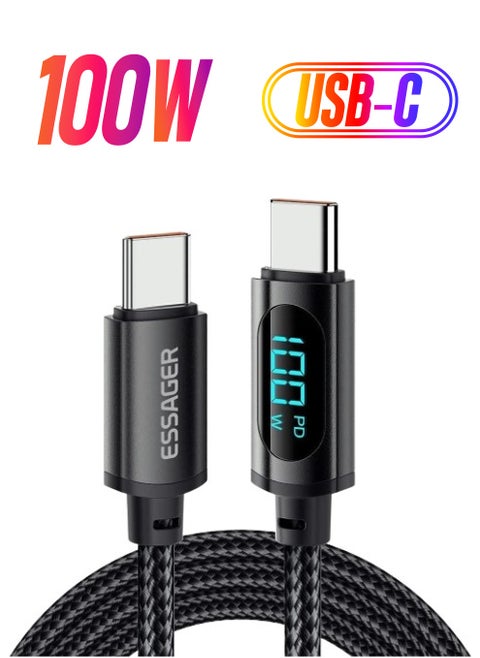 100W 5A Type-C To Type-C Fast Data Charging Cable Digital Display 120CM