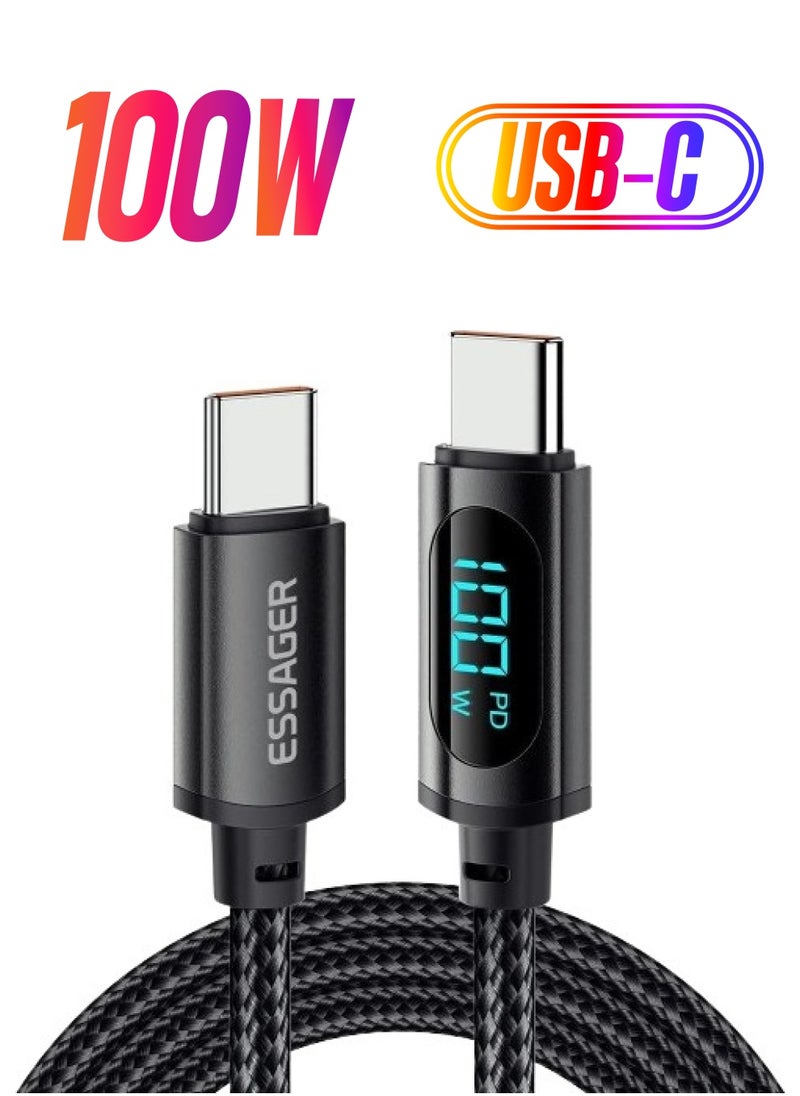 ESSAGER 100W 5A Type-C To Type-C Fast Data Charging Cable Digital Display 120CM 