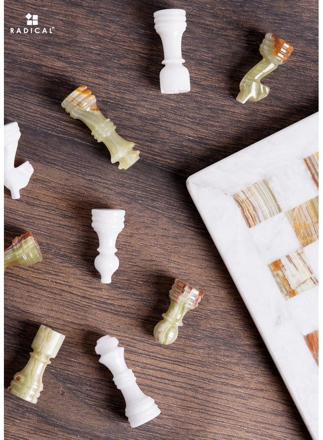 RADICALn مجموعة شطرنج راديكالن من الرخام 12 بوصة بيضاء وعاج أخضر قطع شطرنج مصنوعة يدويًا لمجموعة لعبة الشطرنج - مجموعة شطرنج، لعبة الداما - مجموعة شطرنج للسفر - Image 3