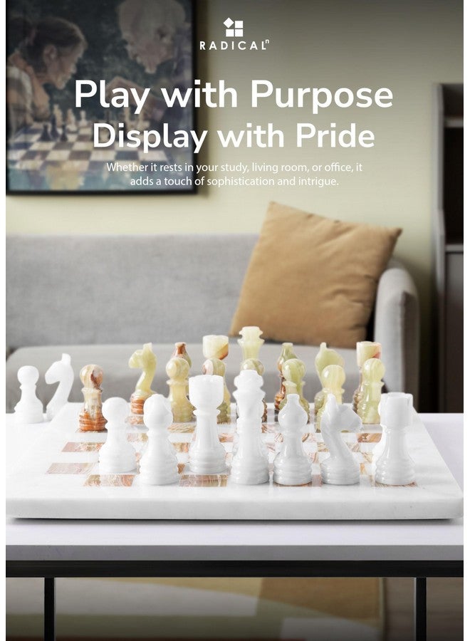 RADICALn مجموعة شطرنج راديكالن من الرخام 12 بوصة بيضاء وعاج أخضر قطع شطرنج مصنوعة يدويًا لمجموعة لعبة الشطرنج - مجموعة شطرنج، لعبة الداما - مجموعة شطرنج للسفر - Image 5