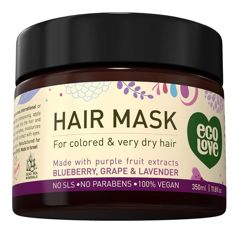 ecoLove Hair Mask for Dry Damaged Hair, Natural Hair Mask Deep Conditioning, 11.8 oz - Vegan and Cruelty-Free, With Lavender Extract, Organic Ingredients, SLS and Parabens Free