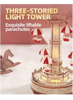 Robotime ROKR Parachute Tower DIY Music Box 3D Wooden Puzzle EA01, Assembly Brain Teaser 3D Wooden Puzzle DIY Build Model Crafts Kits, Unique Gifts and Home Decor for Teens or Adults  - Image 2