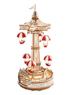 Robotime ROKR Parachute Tower DIY Music Box 3D Wooden Puzzle EA01, Assembly Brain Teaser 3D Wooden Puzzle DIY Build Model Crafts Kits, Unique Gifts and Home Decor for Teens or Adults  - Image 1