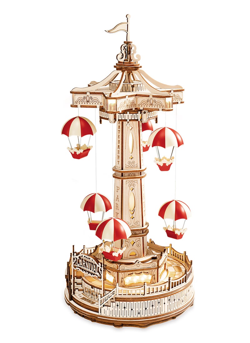 Robotime ROKR Parachute Tower DIY Music Box 3D Wooden Puzzle EA01, Assembly Brain Teaser 3D Wooden Puzzle DIY Build Model Crafts Kits, Unique Gifts and Home Decor for Teens or Adults  - Image 1