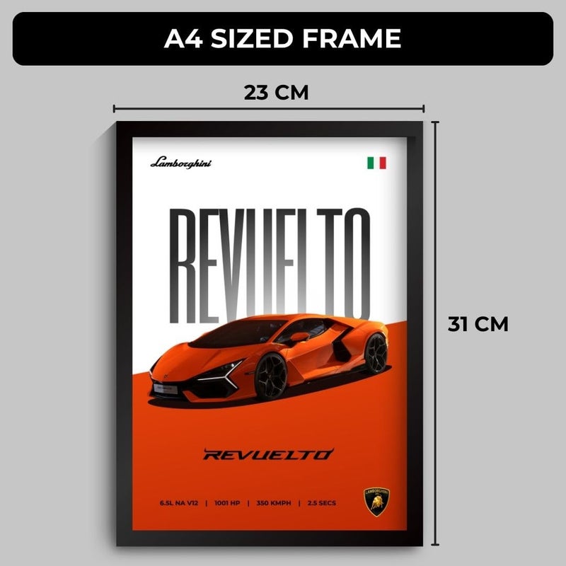 Funk You Lamborghini Revuelto Poster | Framed Lamborghini A4 Sized (31 x 23 cm) | Car Poster for Wall, Gift for Boys, Supercar Posters | Supercar Frames | Car Posters for Wall, Bedroom, Hostel, Study Room - Image 2