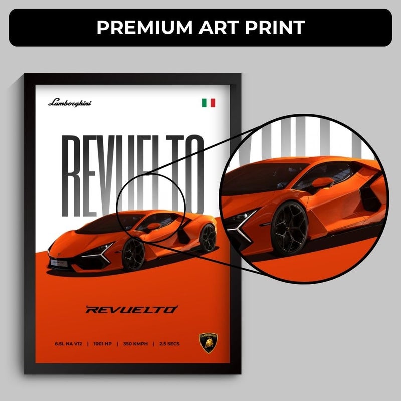 Funk You Lamborghini Revuelto Poster | Framed Lamborghini A4 Sized (31 x 23 cm) | Car Poster for Wall, Gift for Boys, Supercar Posters | Supercar Frames | Car Posters for Wall, Bedroom, Hostel, Study Room - Image 4