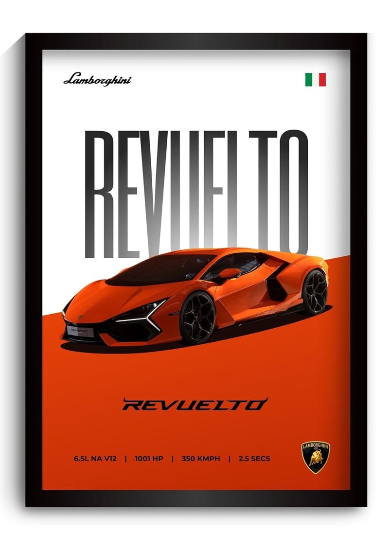 Funk You Lamborghini Revuelto Poster | Framed Lamborghini A4 Sized (31 x 23 cm) | Car Poster for Wall, Gift for Boys, Supercar Posters | Supercar Frames | Car Posters for Wall, Bedroom, Hostel, Study Room - Image 1