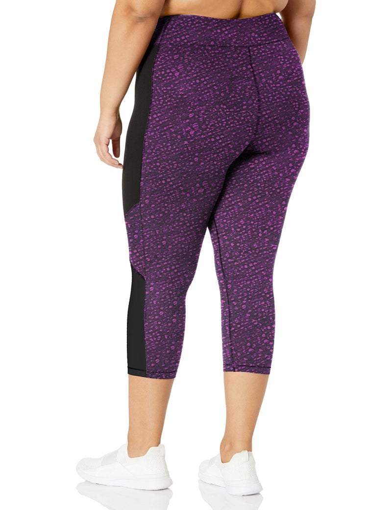 Just My Size Women's Plus Size Active Pieced Stretch Capri, Spot on Plum Dream/Black, 3X - Image 2