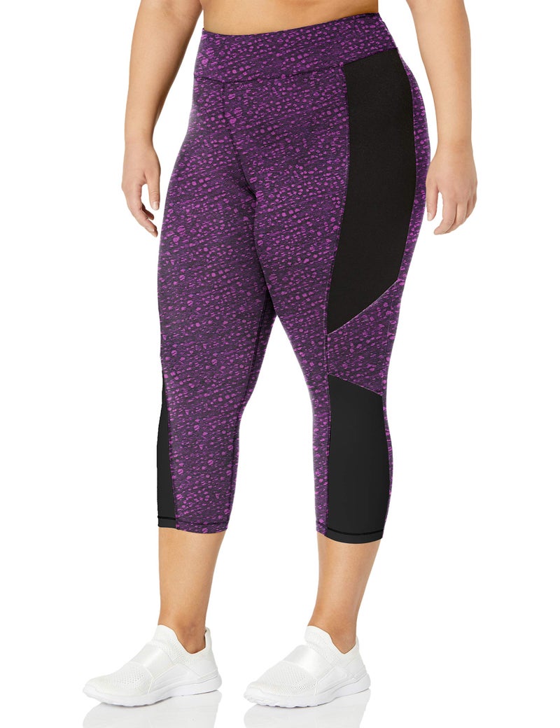 Just My Size Women's Plus Size Active Pieced Stretch Capri, Spot on Plum Dream/Black, 3X - Image 1