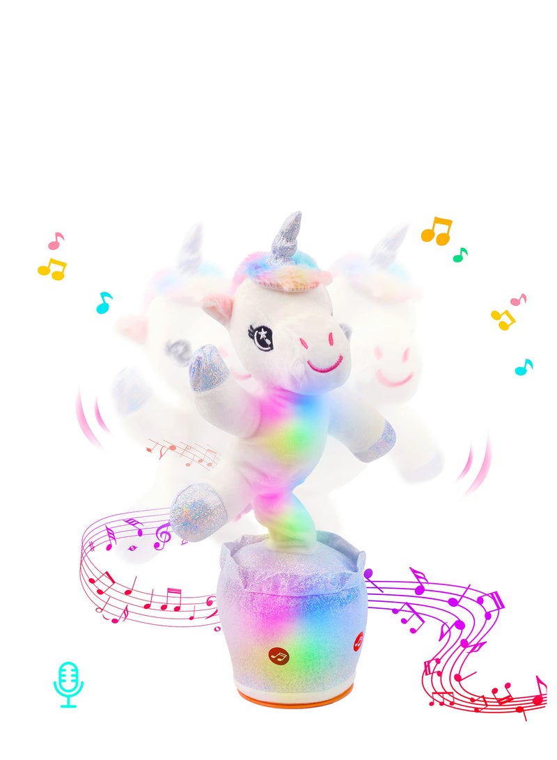 Suntown Glowing Dancing Unicorn Toy Repeats What You Say Talking Toy Wriggle Singing Mimicking Twisting Electric Light Up Interactive Animated Toy Speaking Gift for Kids, White, 12.5' - Image 2