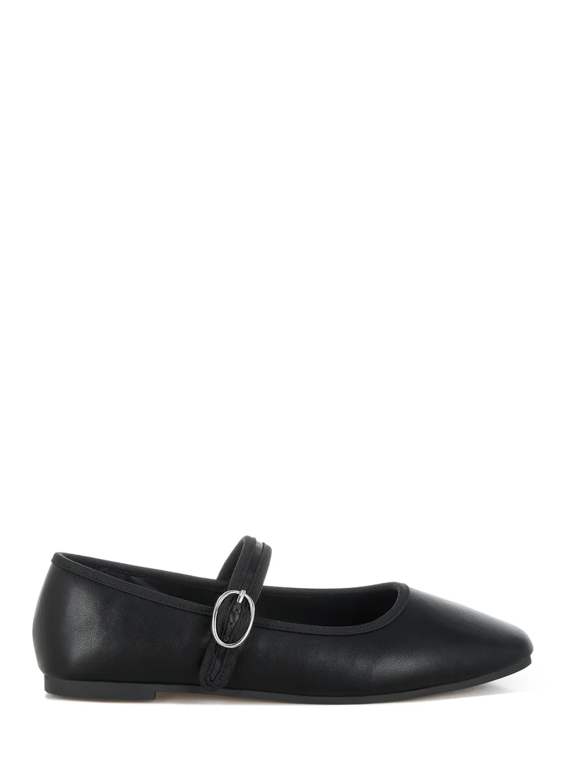 London Rag London Rag Women's Classic Black Denim Pin Buckle Ballerinas