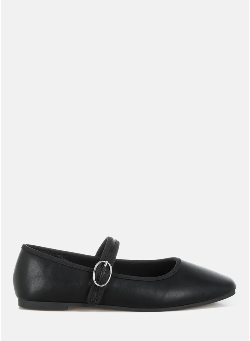 London Rag London Rag Women's Classic Black Denim Pin Buckle Ballerinas