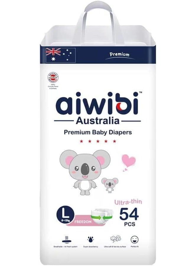 aiwibi Light Feather Premium Baby Diapers Pack of 3 – Size 4 (9-14 kg)-Breathable Comfort Fit (Large 54) - Image 2