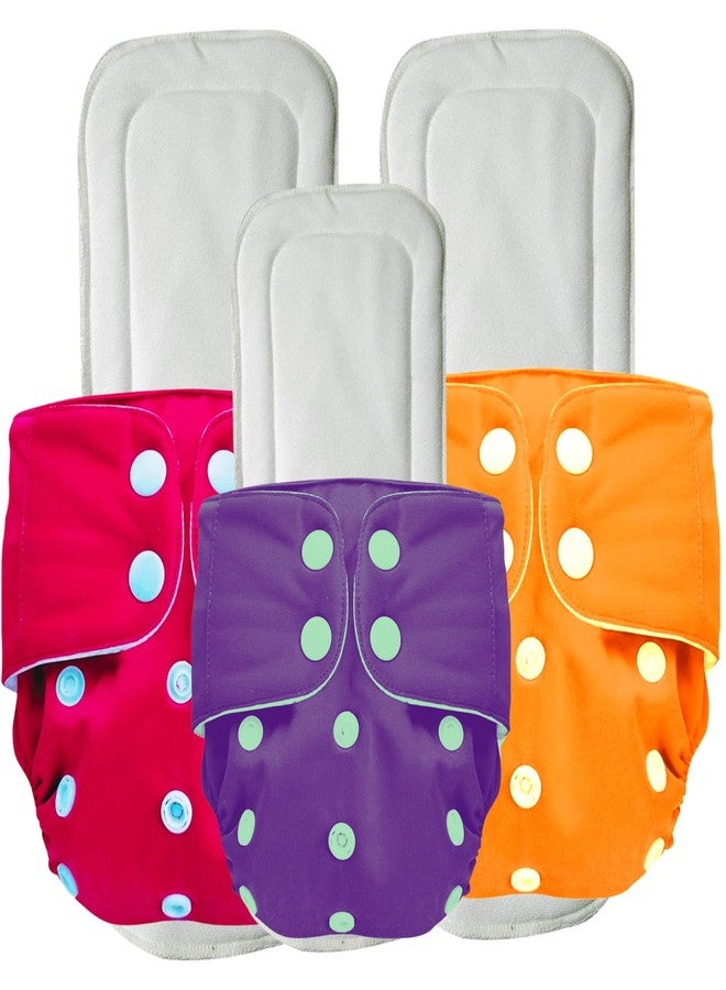 Tip 'n' Top Reusable Cloth Diapers Pack of 6, Leakage Proof with Absorbent Inserts-Freesize, Rash Free, Washable Diapers for Babies Boys and Girls 0-3 Years- 3 diapers + 3 inserts - Image 3