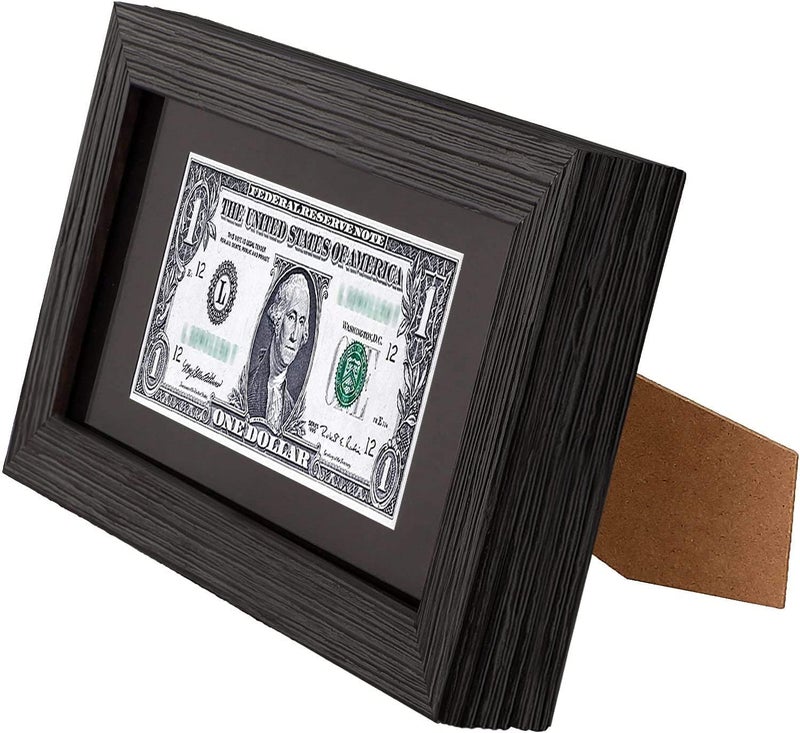 Space Art Deco, Dark Brown Textured Dollar Bill/License Holder Frame in Black Mat, Money/Check Holder, Tempered Glass, Easel Stand for Desk or D-Ring Hangers Wall Mounting Display (Set of 1) - Image 2