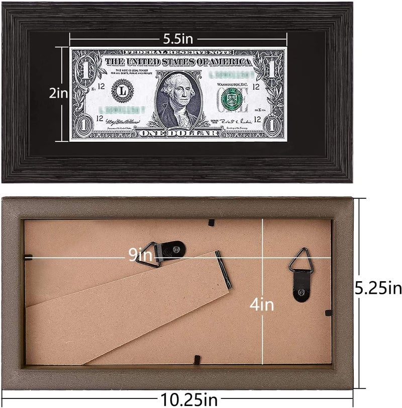 Space Art Deco, Dark Brown Textured Dollar Bill/License Holder Frame in Black Mat, Money/Check Holder, Tempered Glass, Easel Stand for Desk or D-Ring Hangers Wall Mounting Display (Set of 1) - Image 3