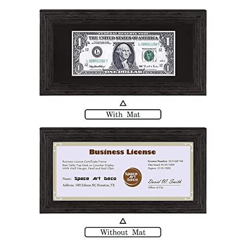 Space Art Deco, Dark Brown Textured Dollar Bill/License Holder Frame in Black Mat, Money/Check Holder, Tempered Glass, Easel Stand for Desk or D-Ring Hangers Wall Mounting Display (Set of 1) - Image 5