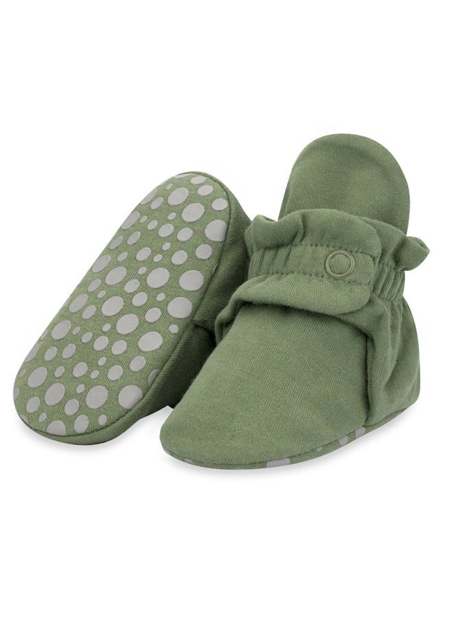 Zutano Unisex Organic Cotton Baby Booties, Stay-On and Non-Slip, Newborn to Toddler, Olive, 3 Months - Image 1