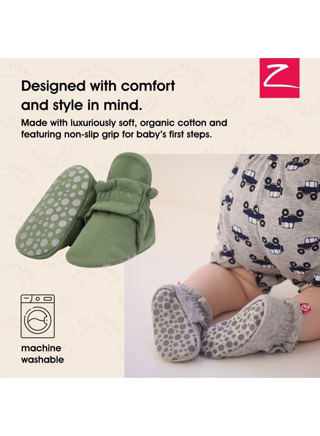 Zutano Unisex Organic Cotton Baby Booties, Stay-On and Non-Slip, Newborn to Toddler, Olive, 3 Months - Image 2