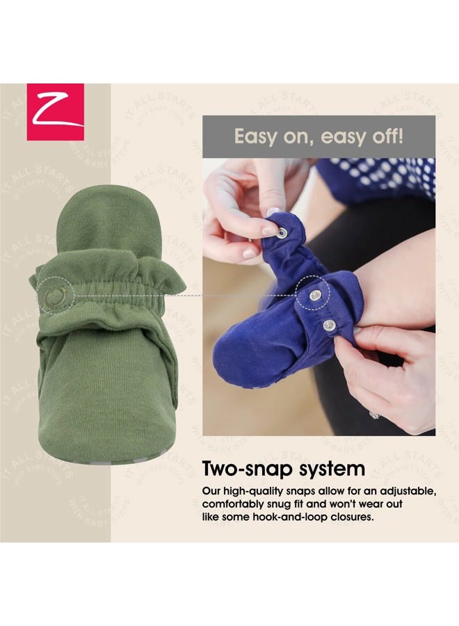 Zutano Unisex Organic Cotton Baby Booties, Stay-On and Non-Slip, Newborn to Toddler, Olive, 3 Months - Image 3