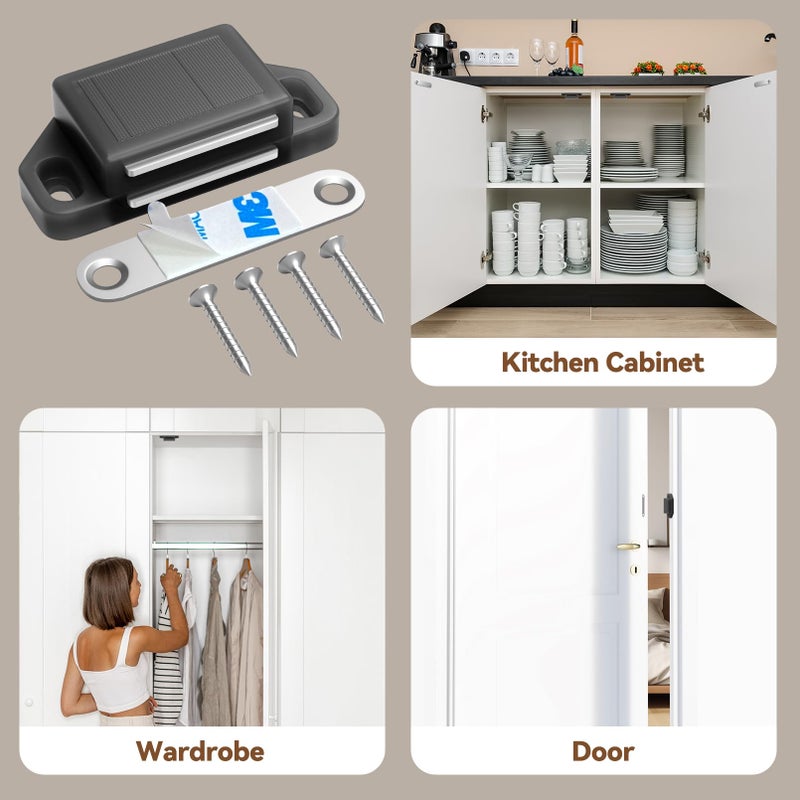 Tonitrui Cabinet Magnetic Catch Door Latch 30LB for Kitchen Drawer Magnets to Stay Closed Magnetic Catch Closet for Drawerï¼ˆBlack 12 Packï¼‰ - Image 4