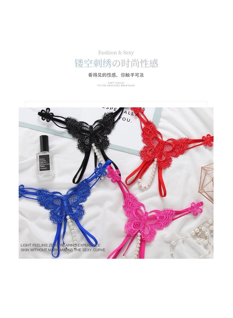 Women Lace Mid Rise Brief Underwear Breathable Scallop Trim Panties With Pearls.  - Image 3