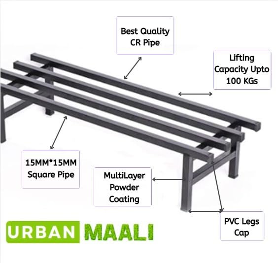 URBANMAALI Elevate Square Rectangular Pipe 30 inches Plant Stand | Heavy Duty Metal Stand for Balcony and outdoor / Indoor Use (Black) (Set of 2) - Image 4
