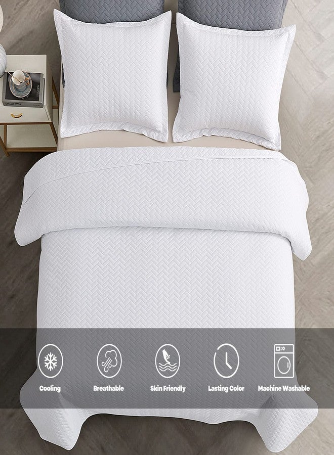 Maple&Stone White Quilt Set Queen Size, Lightweight Bedspread Ultrasonic Chevron Pattern Light Coverlet for All Season Comforter Bedding Decor - 3 Piece Full Bed Cover Sets - Image 2