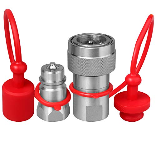 Zinger 1/2" Ag Hydraulic Quick Connect Tractor Couplers with Dust Caps,Poppet Pioneer Style ISO 5675 Hydraulic Quick Coupler 1/2" NPT Thread & ISO 5675 Body - Image 3