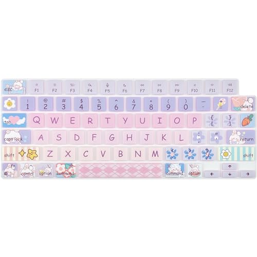 DSINFOYO Cute Silicone Keyboard Cover for 2021-2024 MacBook Air 13.6" 15" A2941 A3114 A2681 A3113, MacBook Pro 14" 16" A2442 A2779 A2918 A2992 A2485 A2780 A2991 A3112 A3401 A3406 M4 M3 M2 M1 Max,Cute Bunny - Image 1