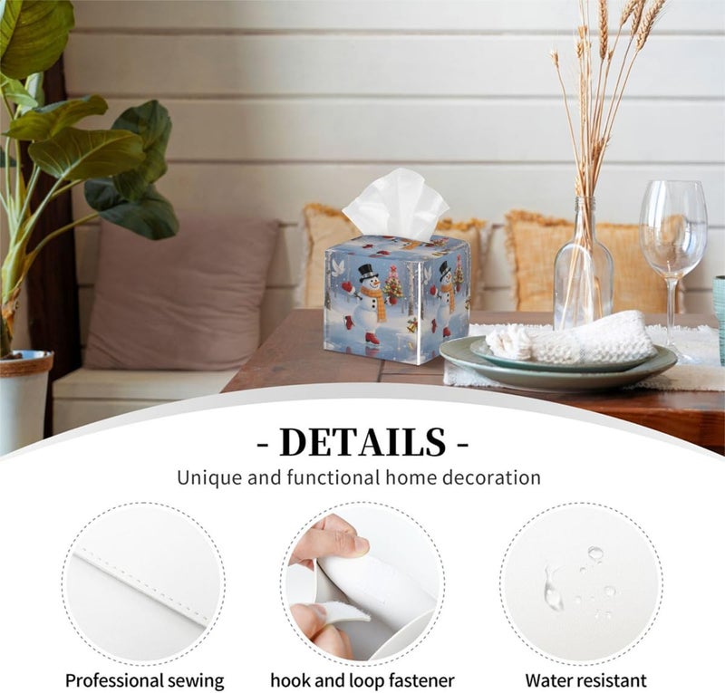 Snowman Figure PU Leather Square Tissue Box Cover - Colorful Decorative Holder for Car, Bathroom, Bedroom & Desk - Image 3
