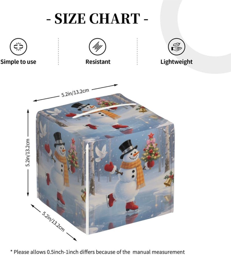 Snowman Figure PU Leather Square Tissue Box Cover - Colorful Decorative Holder for Car, Bathroom, Bedroom & Desk - Image 4