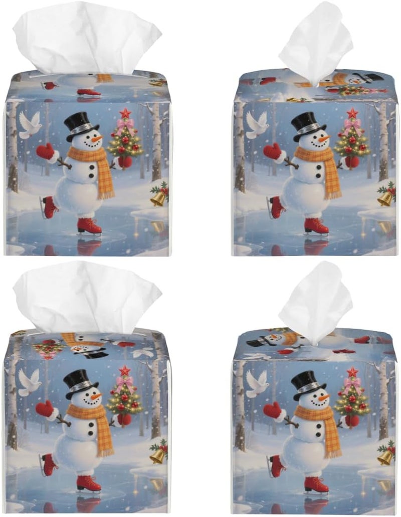 Snowman Figure PU Leather Square Tissue Box Cover - Colorful Decorative Holder for Car, Bathroom, Bedroom & Desk - Image 2