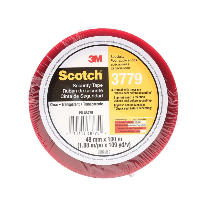 3M Scotch Security Message Box Sealing Tape 3779, Clear, 48 mm x 100 m, 1 Roll, Individually Wrapped Conveniently Packaged - Image 1