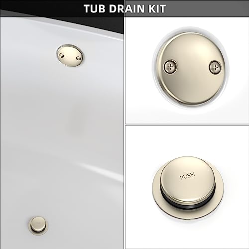Citymoor All Metal Tip-Toe Bathtub Drain Kit with Two-Hole Overflow Faceplate and Universal Fine/Coarse Thread Assembly, Bath Tub Drain Kit fits All Bathtub -Brushed Nickel - Image 2