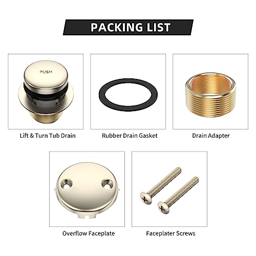 Citymoor All Metal Tip-Toe Bathtub Drain Kit with Two-Hole Overflow Faceplate and Universal Fine/Coarse Thread Assembly, Bath Tub Drain Kit fits All Bathtub -Brushed Nickel - Image 5