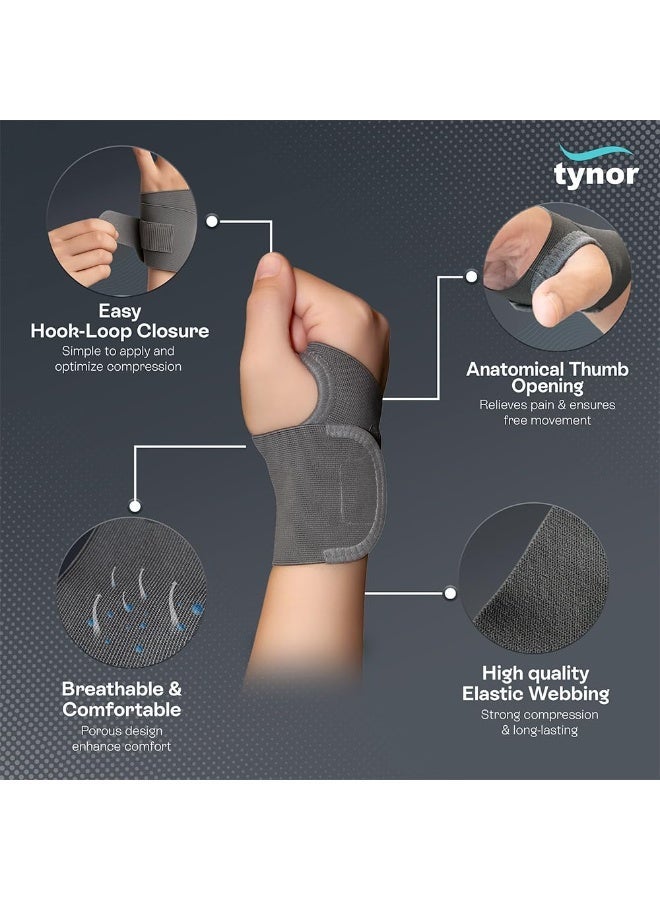 TYNOR Wrist Brace with Thumb, Support for Pain Relief & Stabilization | Lightweight & Breathable Wrist Support for Arthritis, Sprains, Tendonitis, Carpal Tunnel | Universal Fit (Grey, 1 Unit) - Image 4