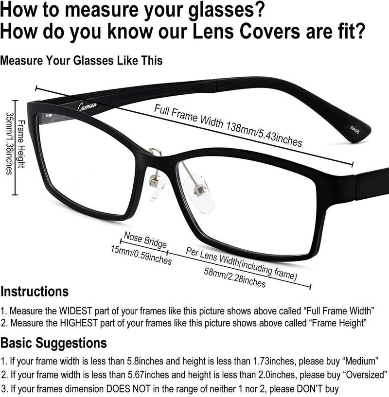CAXMAN Wear Over Glasses Sunglasses Polarized Lens for Prescription Glasses, Medium Sized Half Frame, Glossy Black Frame Black Lens - Image 3