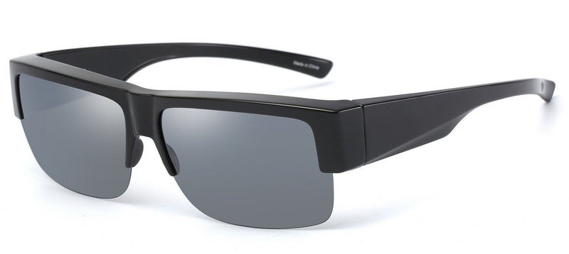 CAXMAN Wear Over Glasses Sunglasses Polarized Lens for Prescription Glasses, Medium Sized Half Frame, Glossy Black Frame Black Lens - Image 1