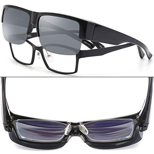 CAXMAN Wear Over Glasses Sunglasses Polarized Lens for Prescription Glasses, Medium Sized Half Frame, Glossy Black Frame Black Lens - Image 4