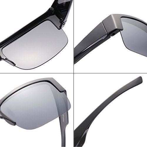 CAXMAN Wear Over Glasses Sunglasses Polarized Lens for Prescription Glasses, Medium Sized Half Frame, Glossy Black Frame Black Lens - Image 5