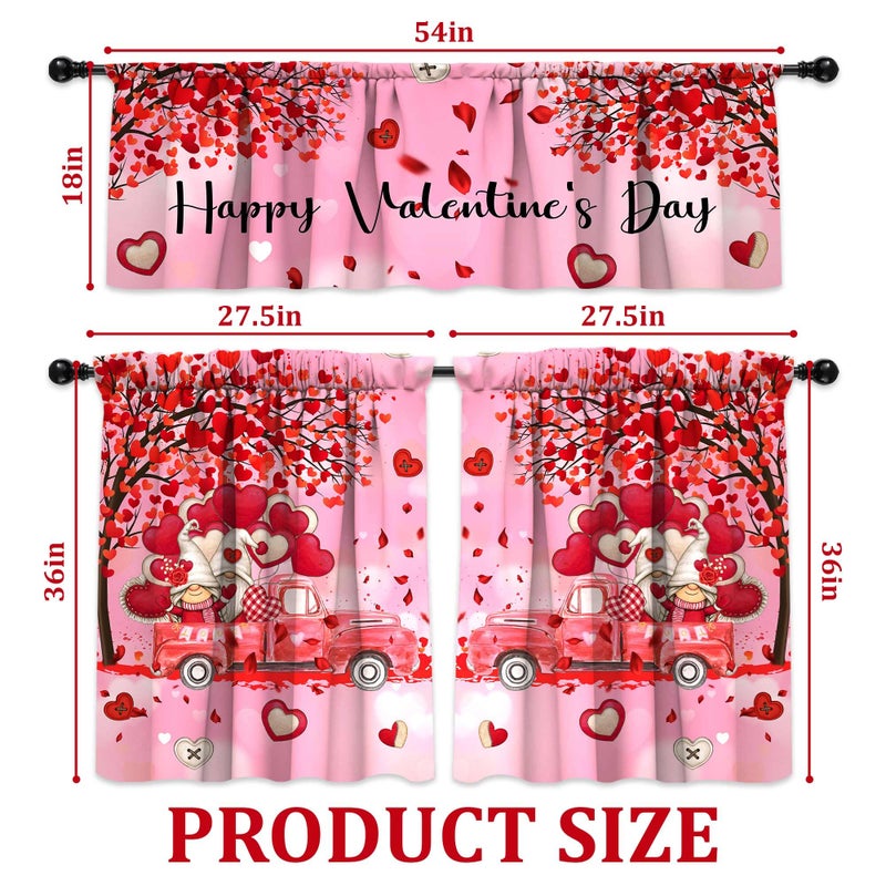 PyreneanHaven Valentines Day Kitchen Curtains Valentines Decorations for Home Valentine Valances Rod Pocket Window Curtains Tier and Valance Set Valentine Decor, 54" x 18" Valance, 27" x 36" Tier, 3 Panel Set - Image 5