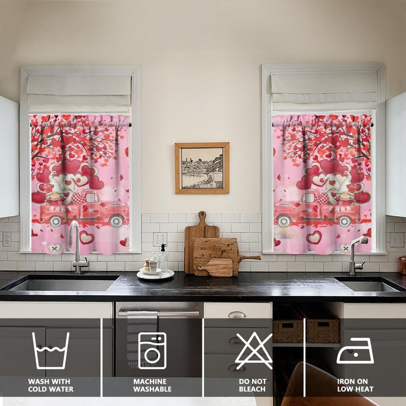 PyreneanHaven Valentines Day Kitchen Curtains Valentines Decorations for Home Valentine Valances Rod Pocket Window Curtains Tier and Valance Set Valentine Decor, 54" x 18" Valance, 27" x 36" Tier, 3 Panel Set - Image 4