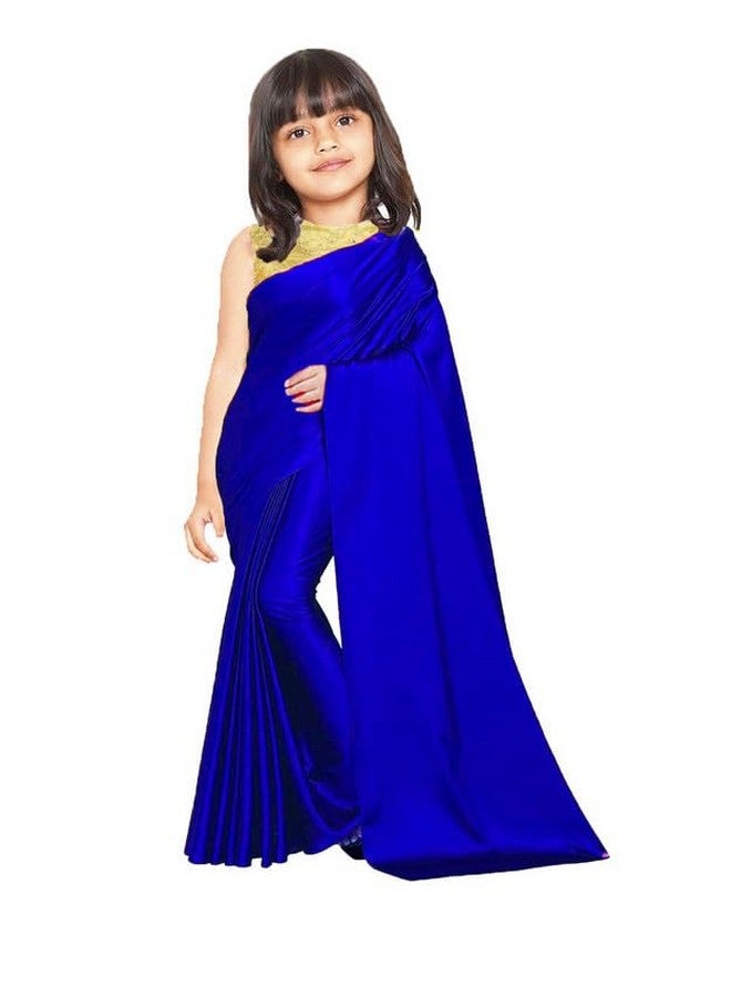 HIBA CREATIONS HIBA CREATIONS Baby girl Royal blue satin saree with golen embriodary blouse 6-7 Years - Image 1