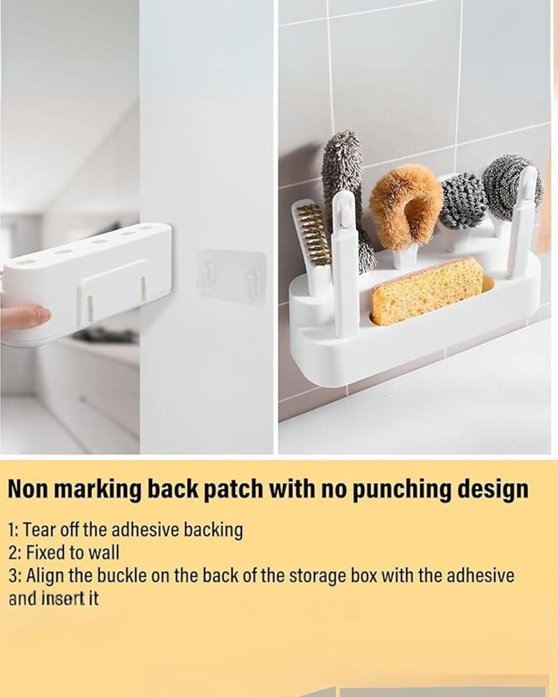 Premsons ® 6-Piece Kitchen Cleaning Brush Set with Handles & Drainage Base – Includes Pot, Bottle & Crevice Brushes – Hangable Dish Brush Set for Sinks, Countertops, Pots & Pans - Image 5