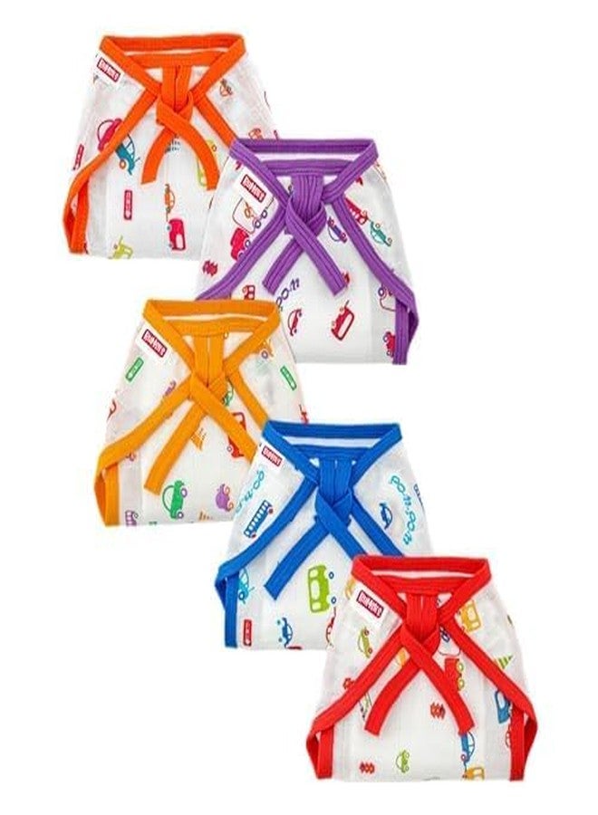 Bumsies Tie up Nappy For Babies, Reusable, Washable Soft Muslin Cotton Nappy/Langot for New Born Baby | Gentle on Baby Skin | Helps in Potty Training | 0-1 months | Pack of 5 | Printed - Image 1