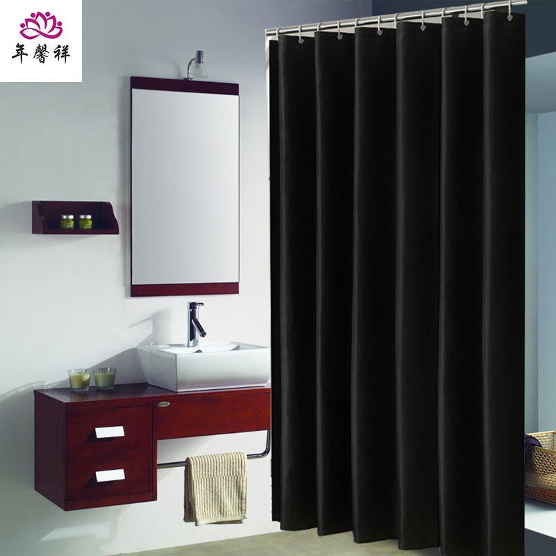 general Gray Polyester Shower Curtain Waterproof Thickened Bathroom Fabric with Hooks - Image 1