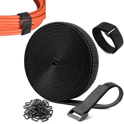 Bennort Hook and Loop Straps with 25 Buckles, Adjustable Velcro Ties for Cable Cord & Wire Organizer, Multipurpose Hook & Loop Securing Fastener Ties, Free Cut Length, Reusable Cinch Strap(5M x 1IN) - Image 1