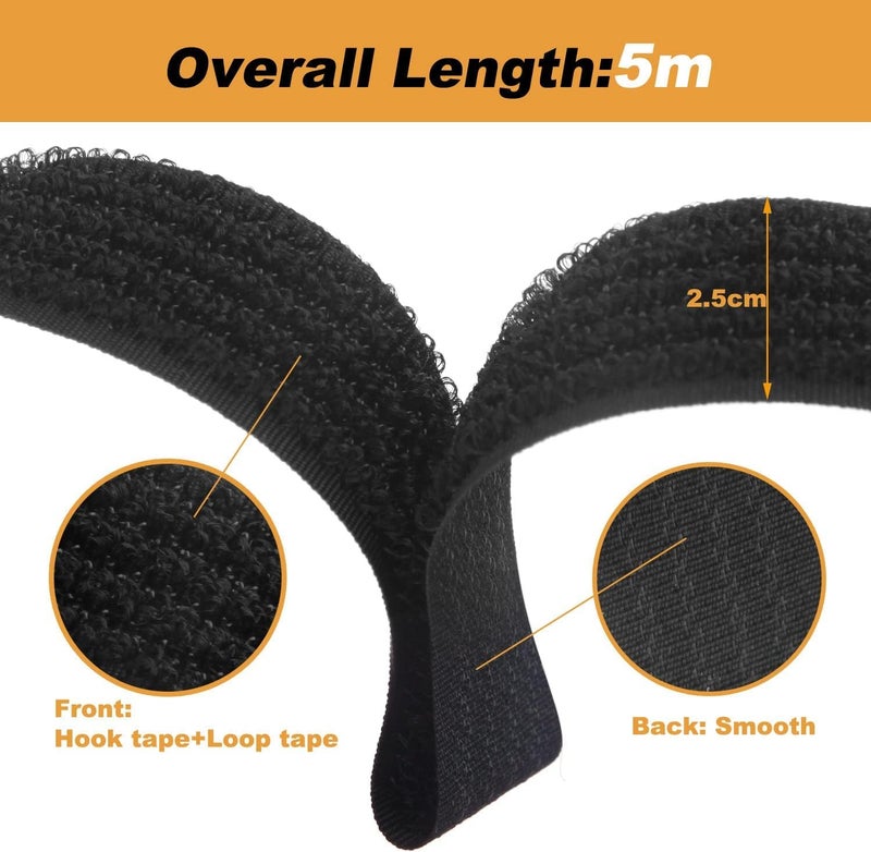 Bennort Hook and Loop Straps with 25 Buckles, Adjustable Velcro Ties for Cable Cord & Wire Organizer, Multipurpose Hook & Loop Securing Fastener Ties, Free Cut Length, Reusable Cinch Strap(5M x 1IN) - Image 3