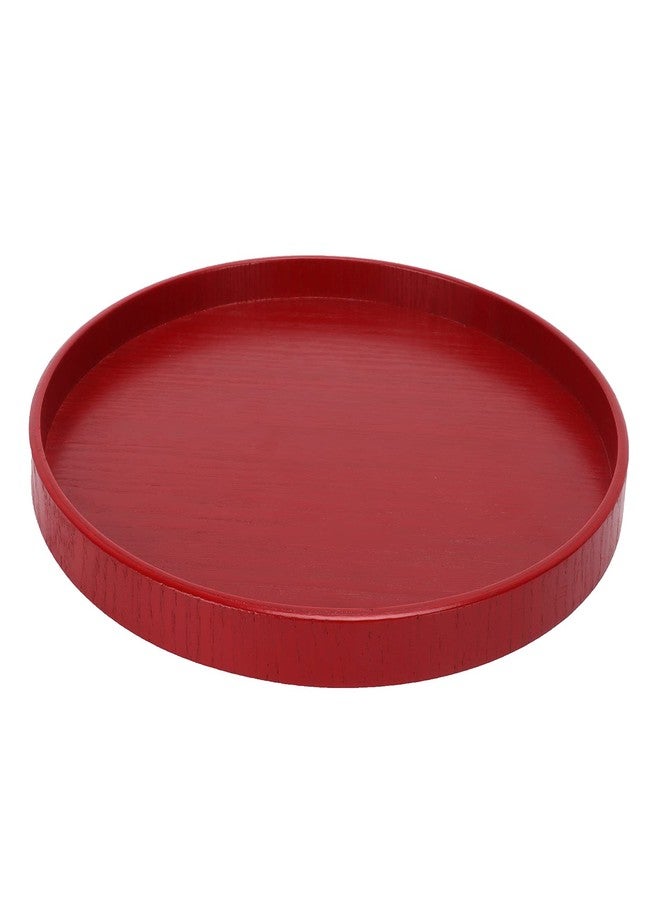 Srliya Red Round Wooden Plate 24cm, Food Grade Serving Tray for Fruit, Snacks, Cutlery - Durable MDF Wooden Board for Kitchen, Home, Café, Restaurant - Image 1